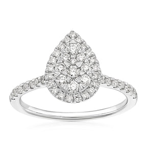 Engagement Ring 18ct White Gold Pear Shaped Cluster 0.50ct Diamond Ring