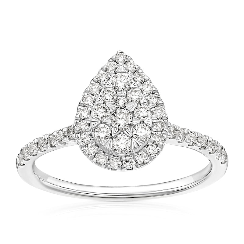 Engagement Ring 18ct White Gold Pear Shaped Cluster 0.50ct Diamond Ring