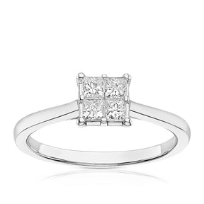 Engagement Ring 14ct White Gold Quad Shaped Solitaire 0.33ct Diamond Ring