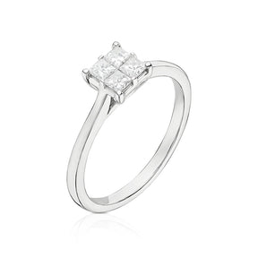 Engagement Ring 14ct White Gold Quad Shaped Solitaire 0.33ct Diamond Ring