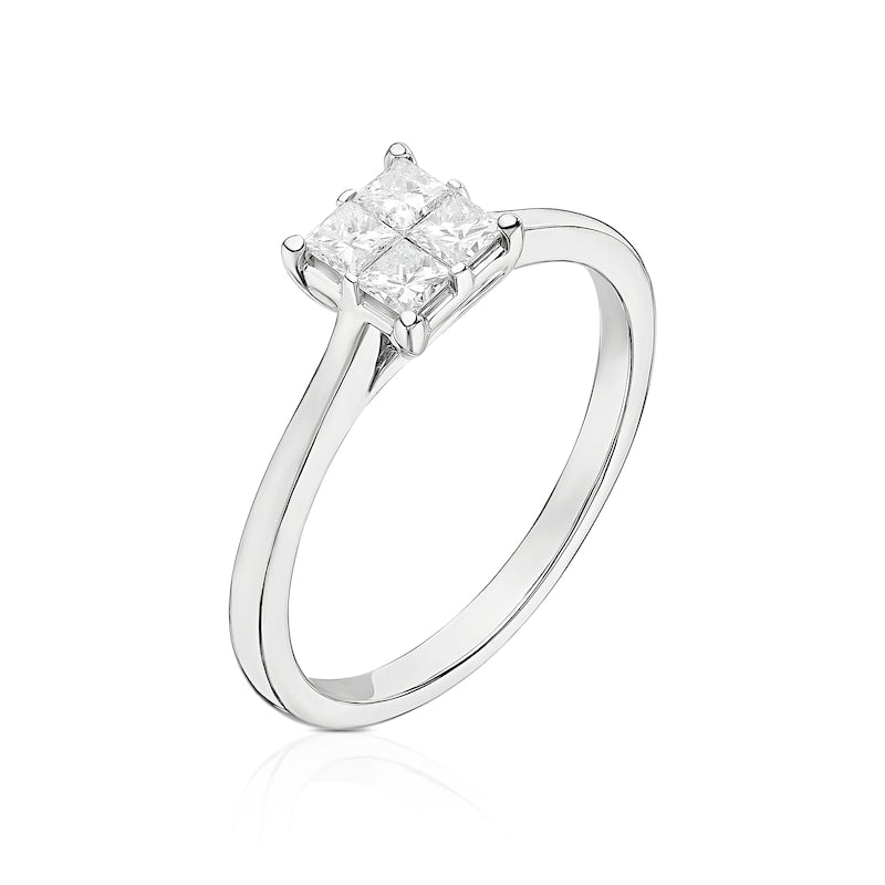 Engagement Ring 14ct White Gold Quad Shaped Solitaire 0.33ct Diamond Ring
