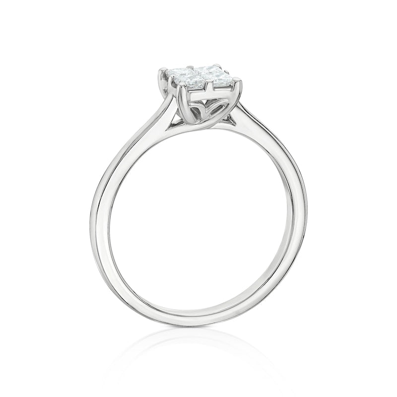 Engagement Ring 14ct White Gold Quad Shaped Solitaire 0.33ct Diamond Ring