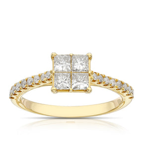 Engagement Ring 14ct Yellow Gold Quad Shaped Solitaire 0.75ct Diamond Ring