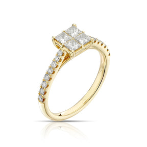 Engagement Ring 14ct Yellow Gold Quad Shaped Solitaire 0.75ct Diamond Ring