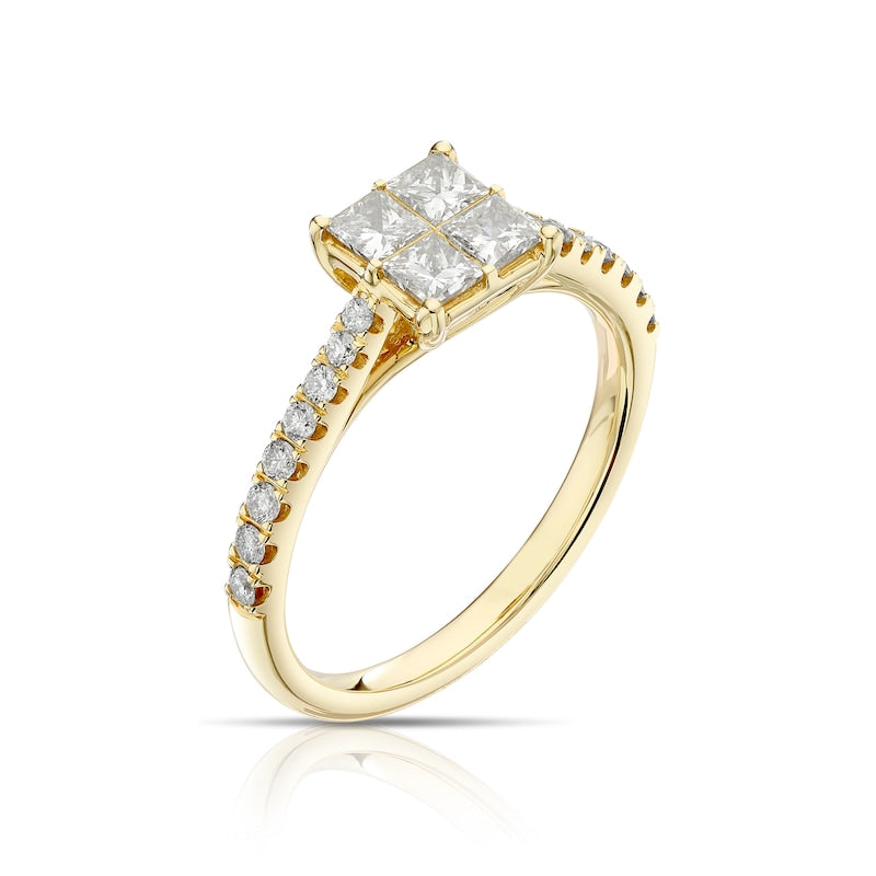 Engagement Ring 14ct Yellow Gold Quad Shaped Solitaire 0.75ct Diamond Ring