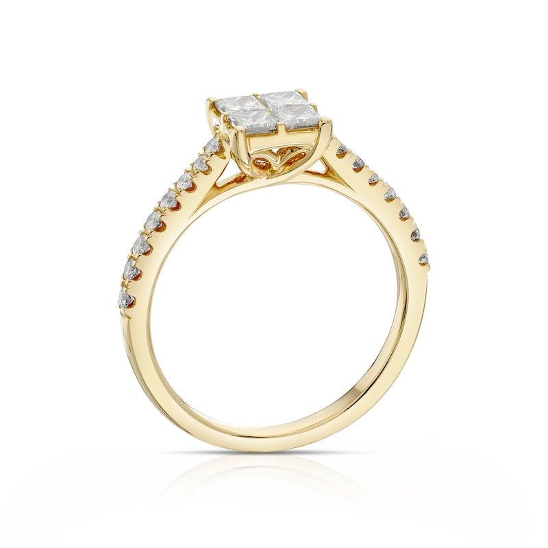 Engagement Ring 14ct Yellow Gold Quad Shaped Solitaire 0.75ct Diamond Ring