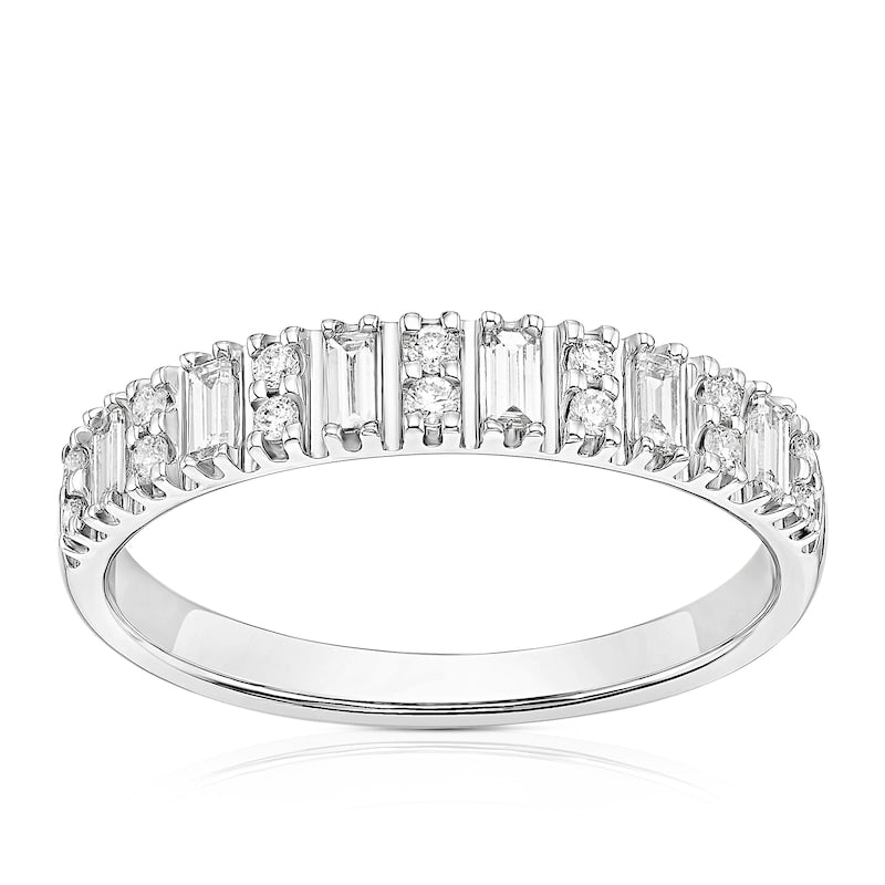 18ct White Gold Baguette & Round Eternity 0.25ct Diamond Ring