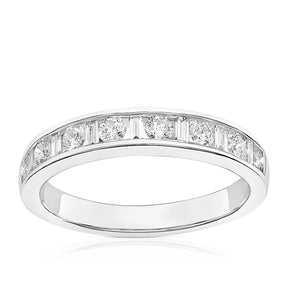9ct White Gold Baguette & Round Cut Eternity 0.50ct Diamond Ring