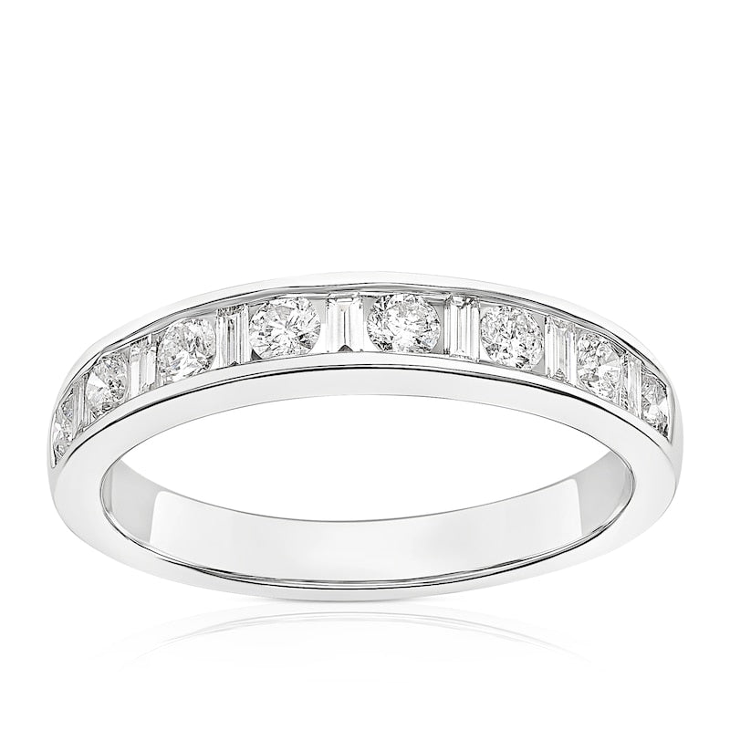 9ct White Gold Baguette & Round Cut Eternity 0.50ct Diamond Ring
