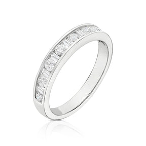 9ct White Gold Baguette & Round Cut Eternity 0.50ct Diamond Ring