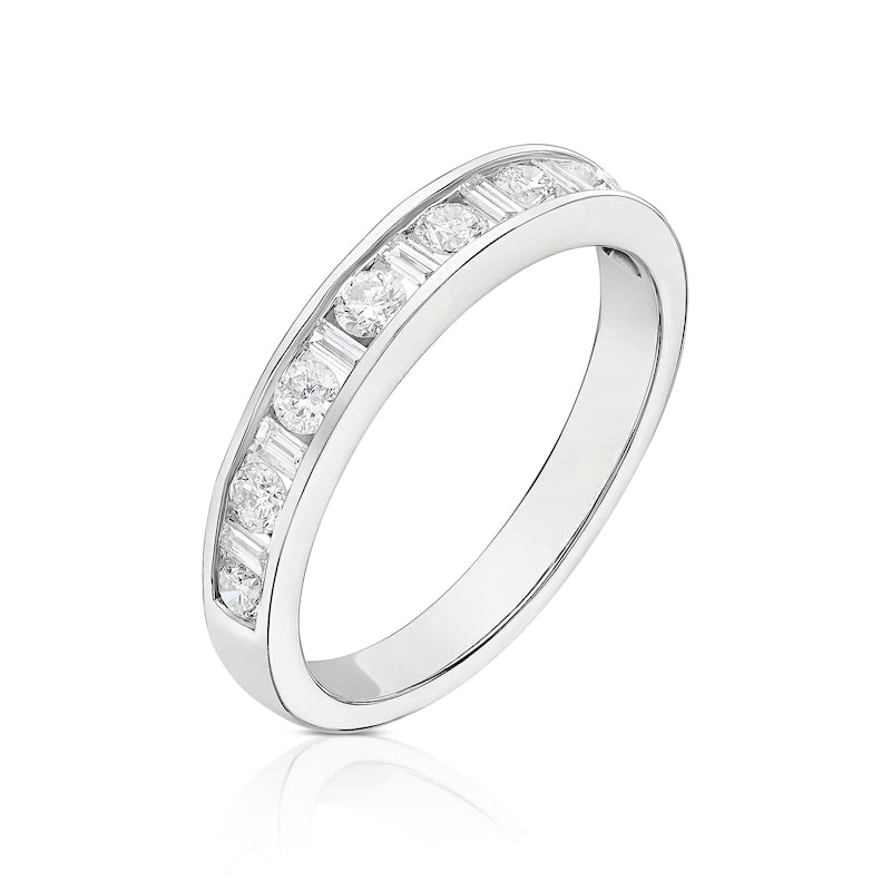 9ct White Gold Baguette & Round Cut Eternity 0.50ct Diamond Ring