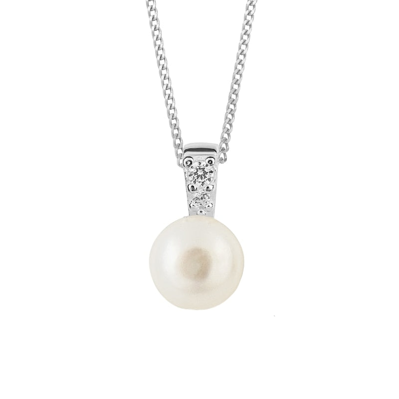 Sterling Silver Cultured Freshwater Pearl Cubic Zirconia Pendant