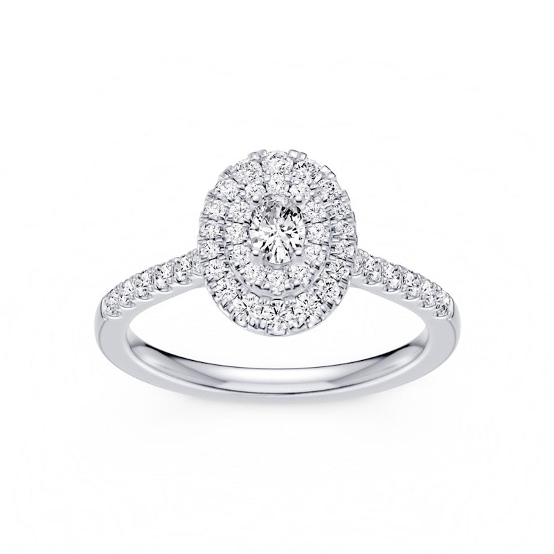 Engagement Ring Platinum Oval Shaped Halo 0.50ct Diamond Ring