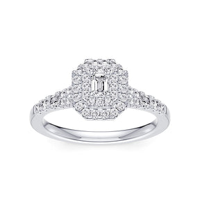 Engagement Ring Platinum Emerald Shaped Halo 0.50ct Diamond Ring