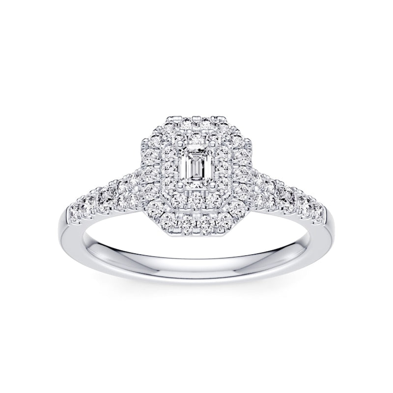 Engagement Ring Platinum Emerald Shaped Halo 0.50ct Diamond Ring