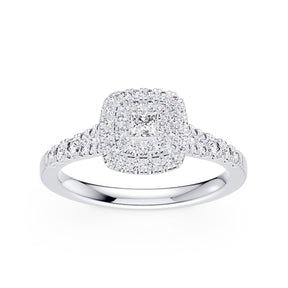 Engagement Ring Platinum Princess Cut Halo 0.50ct Diamond Ring