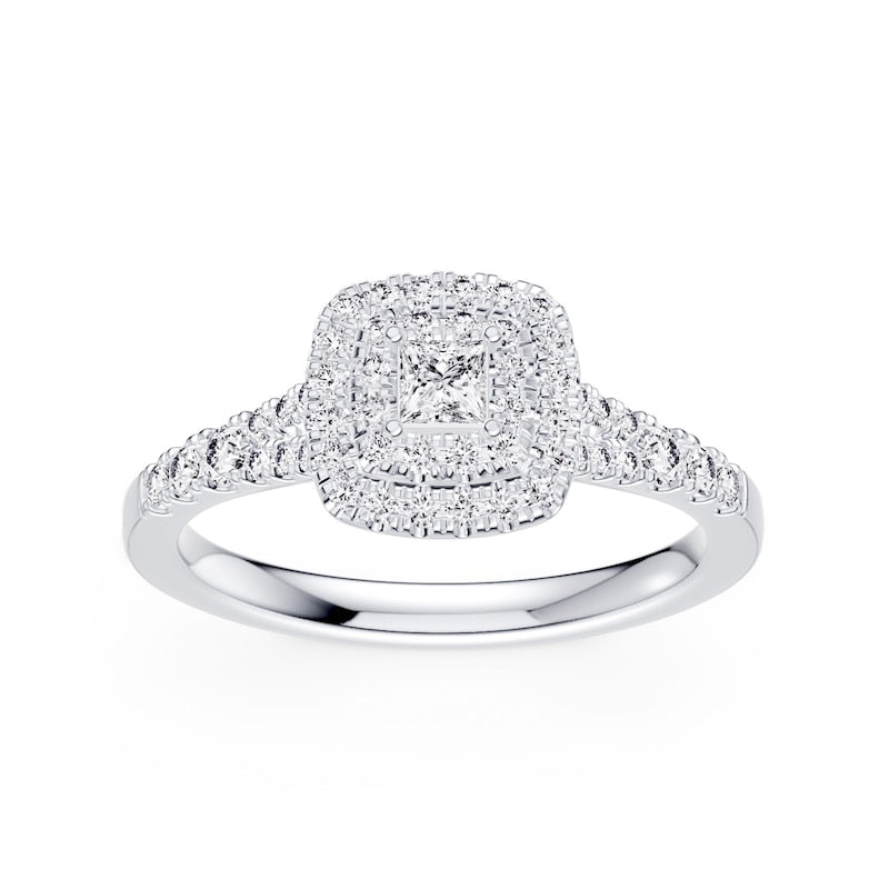 Engagement Ring Platinum Princess Cut Halo 0.50ct Diamond Ring