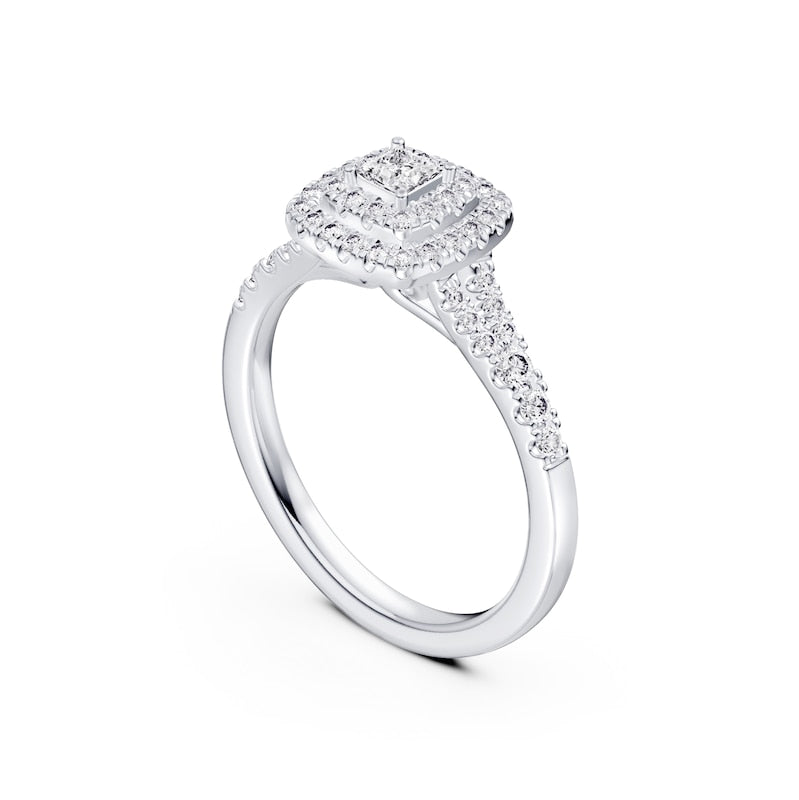 Engagement Ring Platinum Princess Cut Halo 0.50ct Diamond Ring