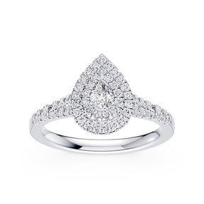 Engagement Ring Platinum Pear Shaped Double Halo 0.50ct Diamond Ring