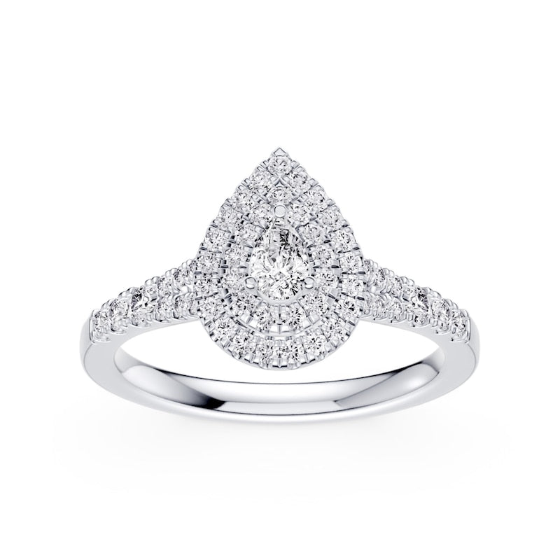 Engagement Ring Platinum Pear Shaped Double Halo 0.50ct Diamond Ring