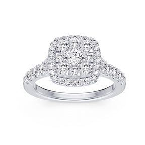 Engagement Ring Platinum Cushion Shaped Halo 1ct Diamond Ring