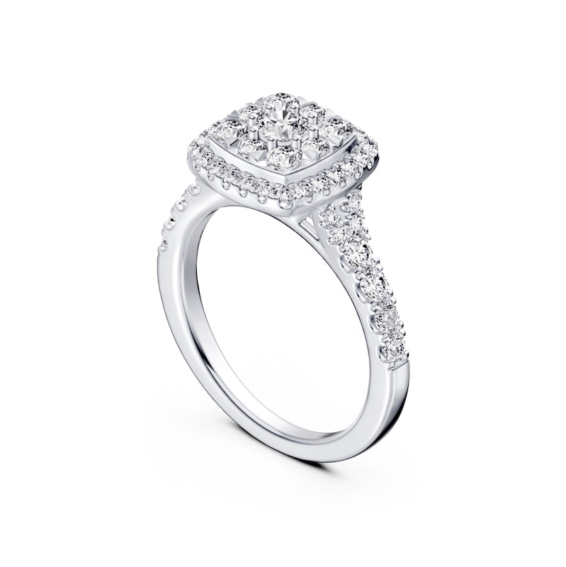 Engagement Ring Platinum Cushion Shaped Halo 1ct Diamond Ring