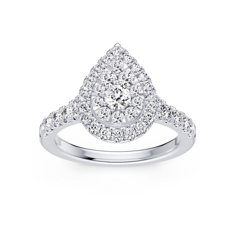 Engagement Ring Platinum Pear Shaped Halo 1ct Diamond Ring