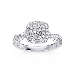 Engagement Ring Platinum Twisted Shoulder Halo 0.75ct Diamond Ring