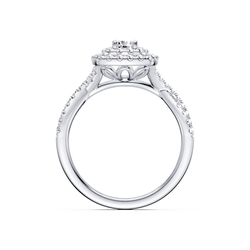 Engagement Ring Platinum Twisted Shoulder Halo 0.75ct Diamond Ring