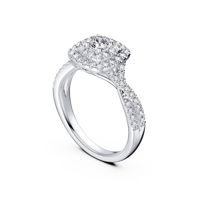Engagement Ring Platinum Twisted Shoulder Halo 0.75ct Diamond Ring