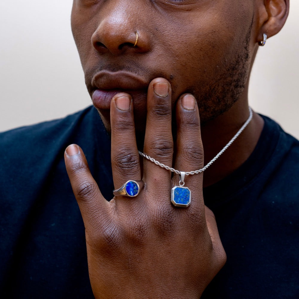Blue Lapis Lazuli Signet Ring - Silver