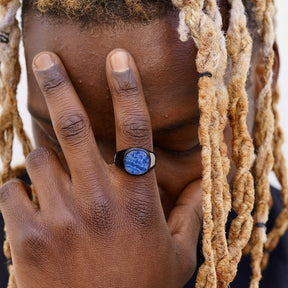 Blue Lapis Lazuli Signet Ring - Black